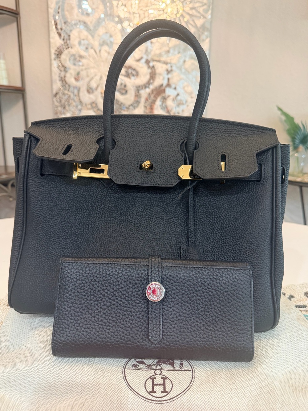 H Berkin Bag and Wallet Leather Black Lock